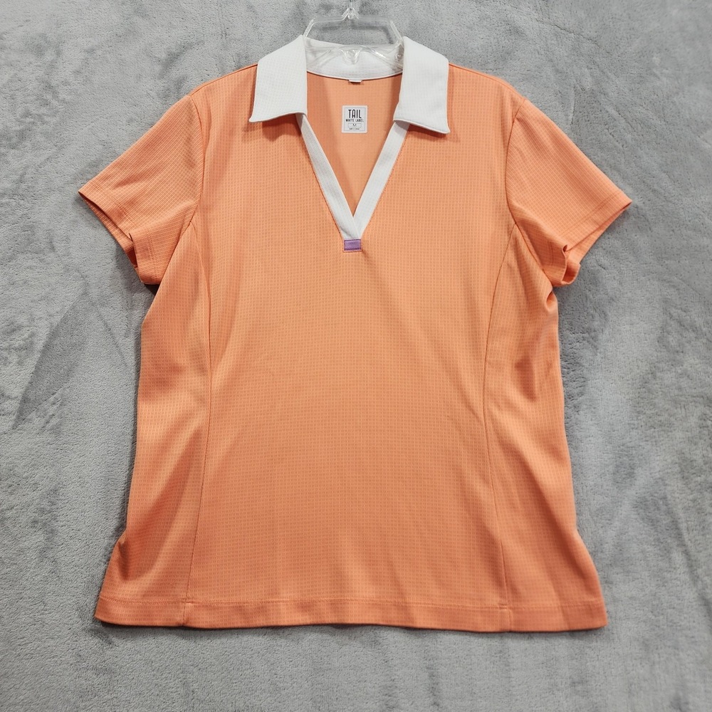 Tail Polo Shirt Womens M Orange White Label V-Neck Collared Short Sleeve Golf